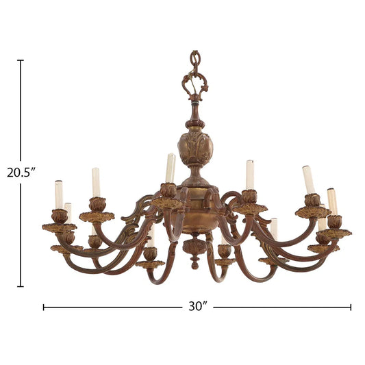 French Bronze Twelve-Arm Chandelier, Baroque Style, c. 1910
