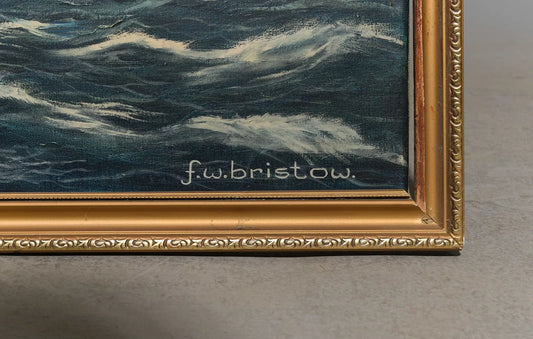F. W. Bristow Signed Oil on Canvas, Clipper Ship at Sea