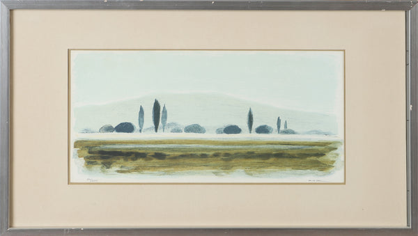 Framed Lithograph, Cypress Landscape — Signed K.A. Dal,