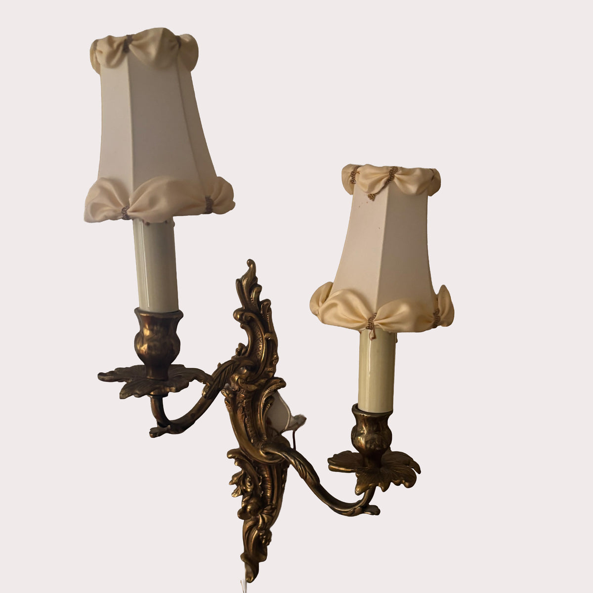 Brass and Wood Mirror with Pair of Matching Sconces, 20th Century