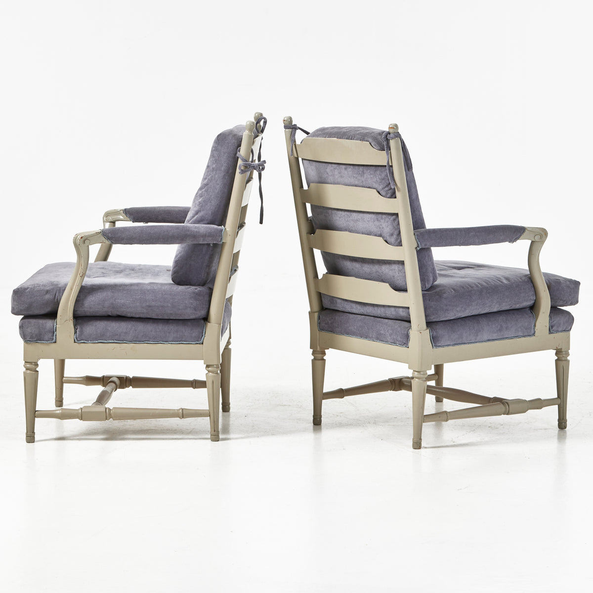 Pair of Gustavian Style Gripsholm Armchairs, Grey Painted