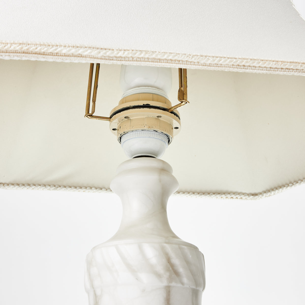 Set of Three Alabaster Table Lamps with Linen Shades