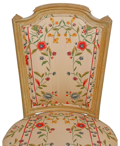 Set of Eight Louis XVI Style Floral Upholstered Painted Dining Chairs