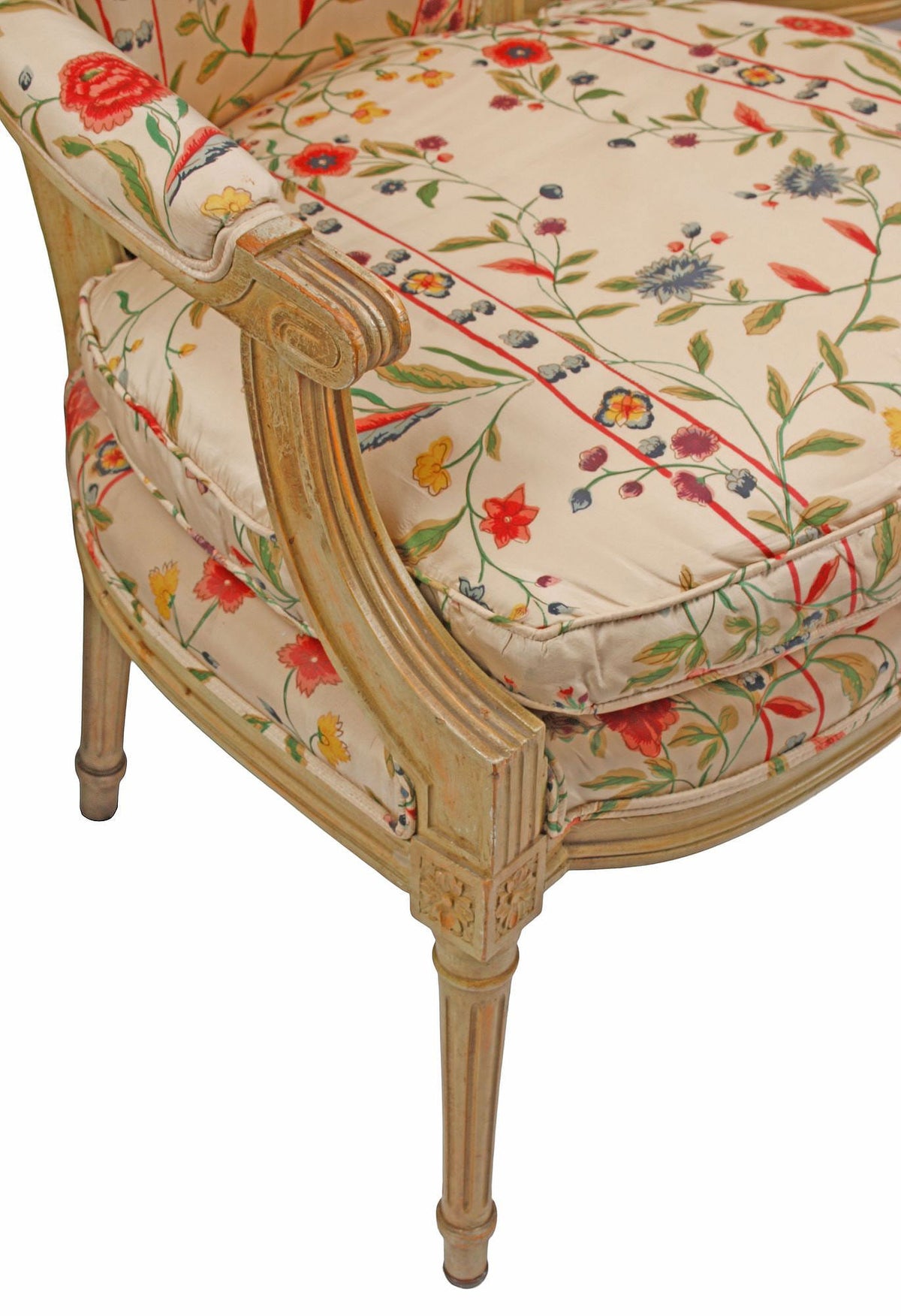 Set of Eight Louis XVI Style Floral Upholstered Painted Dining Chairs