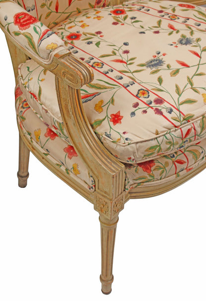 Set of Eight Louis XVI Style Floral Upholstered Painted Dining Chairs