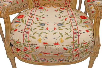 Set of Eight Louis XVI Style Floral Upholstered Painted Dining Chairs