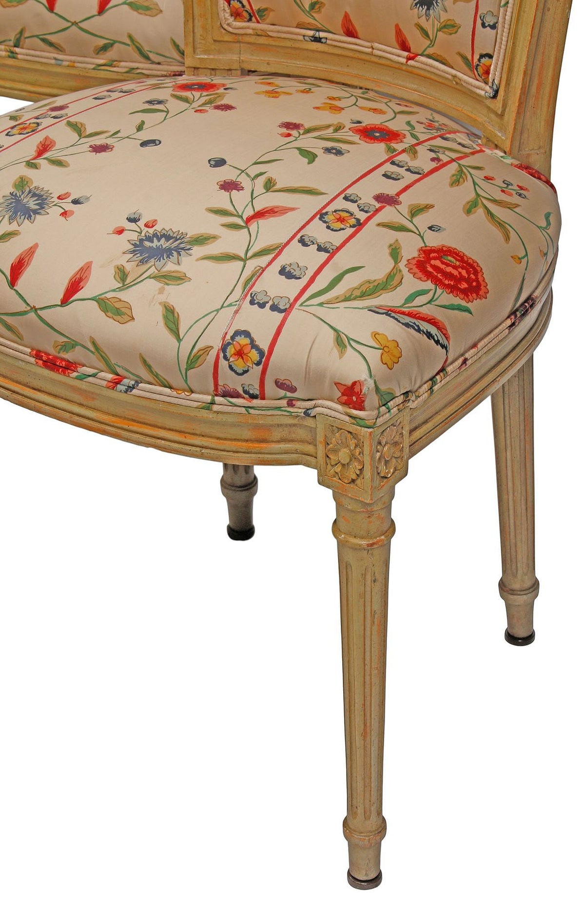 Set of Eight Louis XVI Style Floral Upholstered Painted Dining Chairs