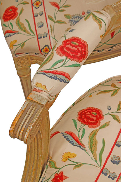 Set of Eight Louis XVI Style Floral Upholstered Painted Dining Chairs