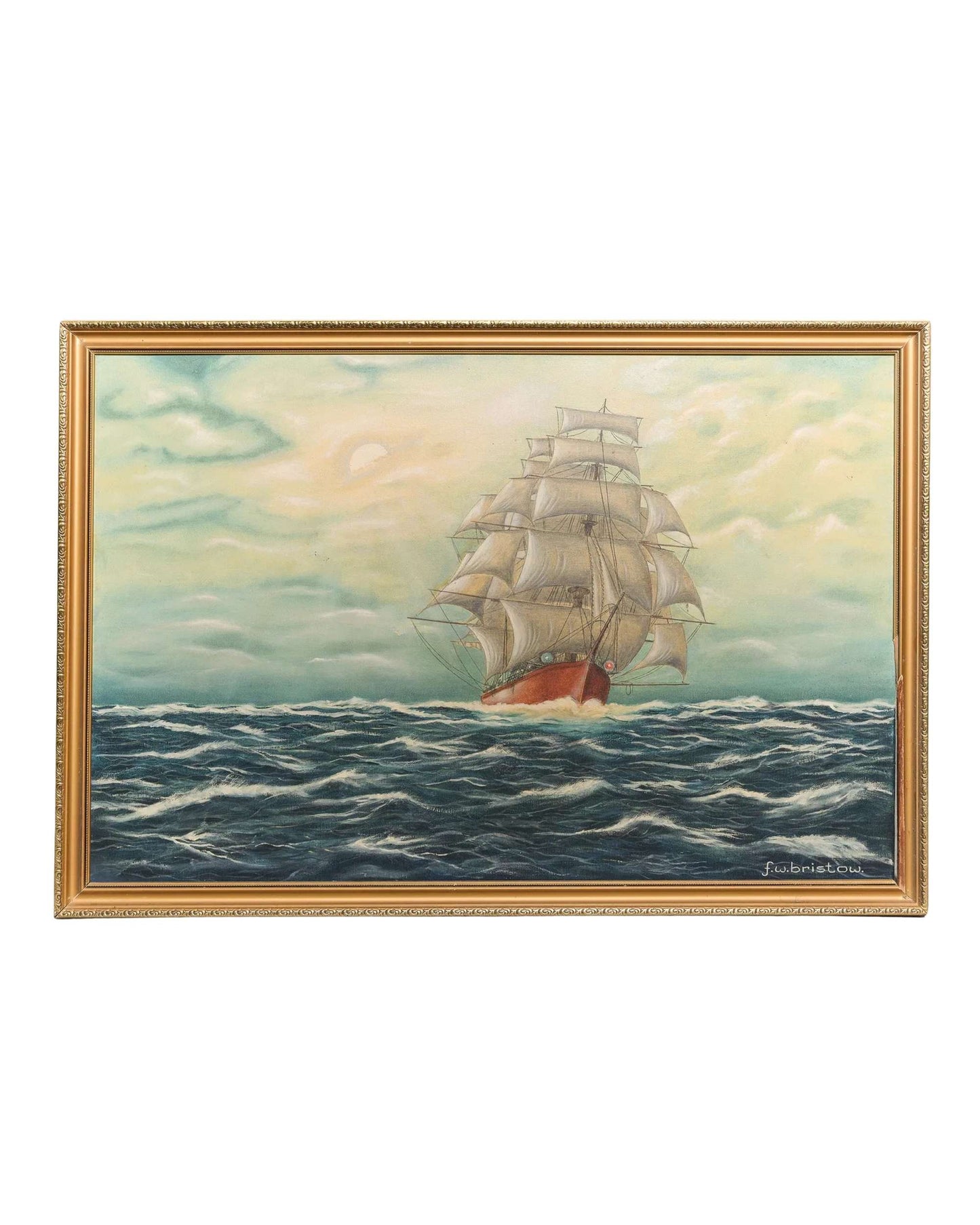 F. W. Bristow Signed Oil on Canvas, Clipper Ship at Sea