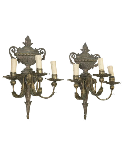 Italian Louis XVI Style Three-Arm Wall Sconces, c. 1920