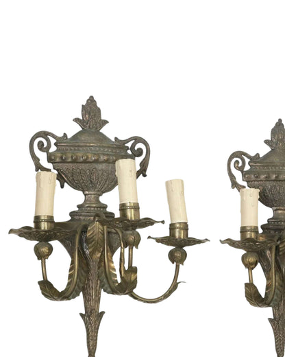 Italian Louis XVI Style Three-Arm Wall Sconces, c. 1920