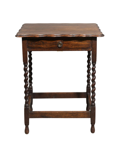 British Oak Barley Twist Occasional Table with Drawer