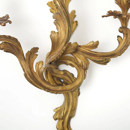 Louis XV Style Gilt Bronze Three-Light Wall Sconces, Pair