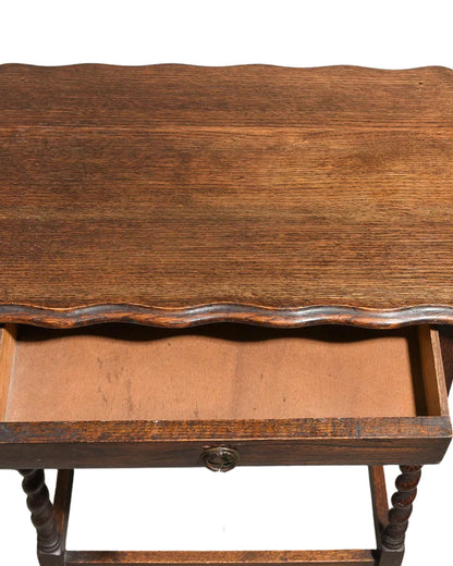 British Oak Barley Twist Occasional Table with Drawer