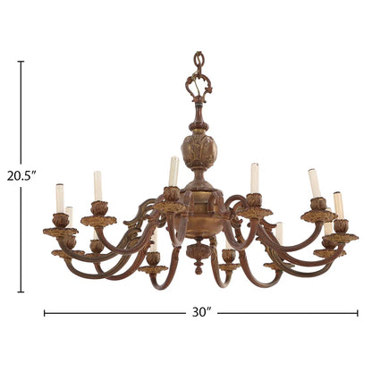 French Bronze Twelve-Arm Chandelier, Baroque Style, c. 1910