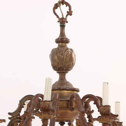 French Bronze Twelve-Arm Chandelier, Baroque Style, c. 1910