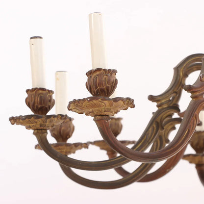 French Bronze Twelve-Arm Chandelier, Baroque Style, c. 1910