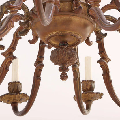 French Bronze Twelve-Arm Chandelier, Baroque Style, c. 1910