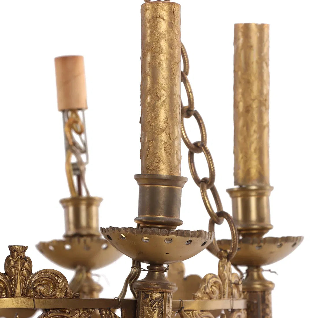 French Brass Six-Arm Chandelier, c. 1940