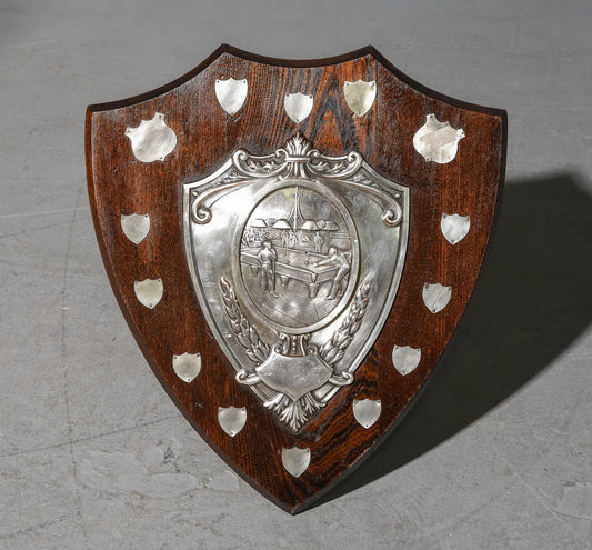 English Billiards Trophy Plaque, Shield Form, c. 1900