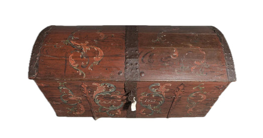 Antique Danish Hand-Painted Dome Top Blanket Chest, Dated 1810
