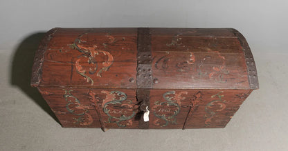 Antique Danish Hand-Painted Dome Top Blanket Chest, Dated 1810