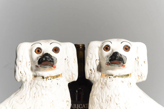 2 Staffordshire Large King Charles Dogs with Glass Eyes