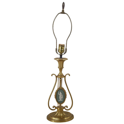 Neoclassical Gilt Bronze Lyre & Green Jasperware Table Lamp