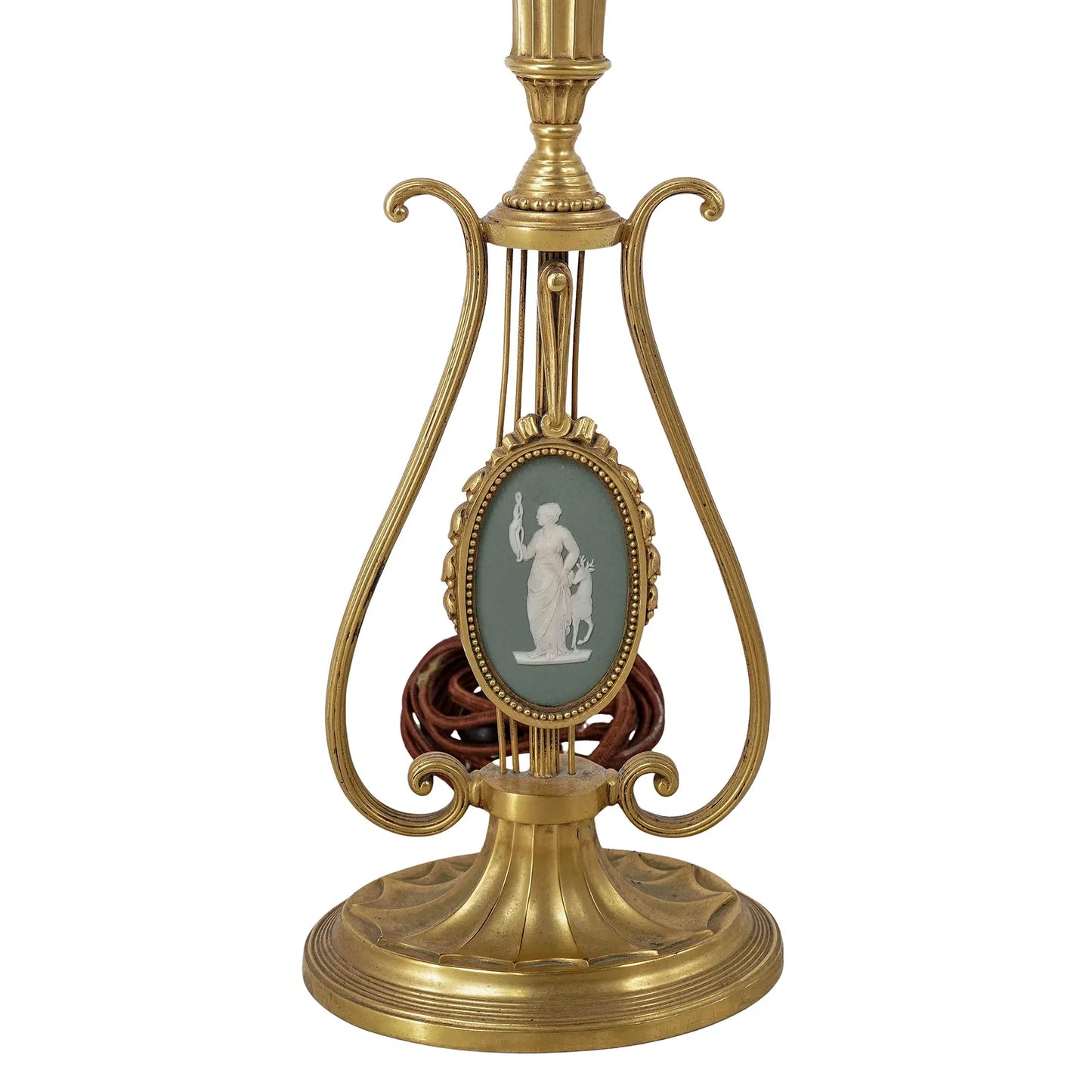 Neoclassical Gilt Bronze Lyre & Green Jasperware Table Lamp