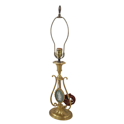 Neoclassical Gilt Bronze Lyre & Green Jasperware Table Lamp