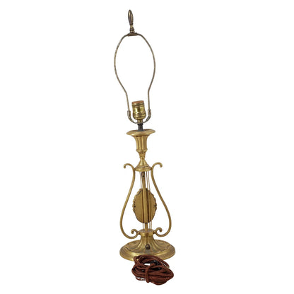 Neoclassical Gilt Bronze Lyre & Green Jasperware Table Lamp