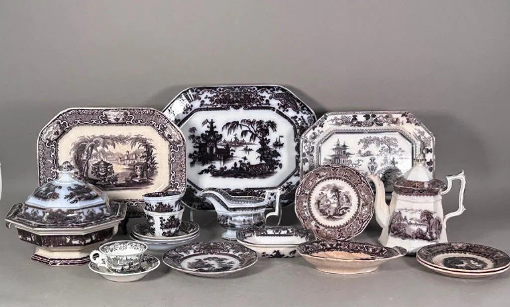 Collection of Black Transferware Ironstone, English, 19th century