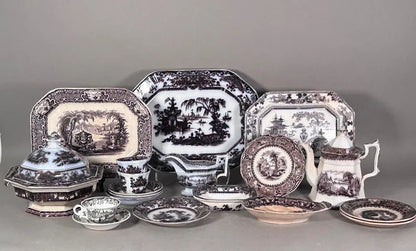 Collection of Black Transferware Ironstone, English, 19th century