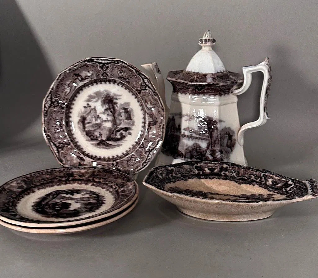 Collection of Black Transferware Ironstone, English, 19th century