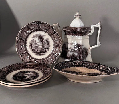 Collection of Black Transferware Ironstone, English, 19th century