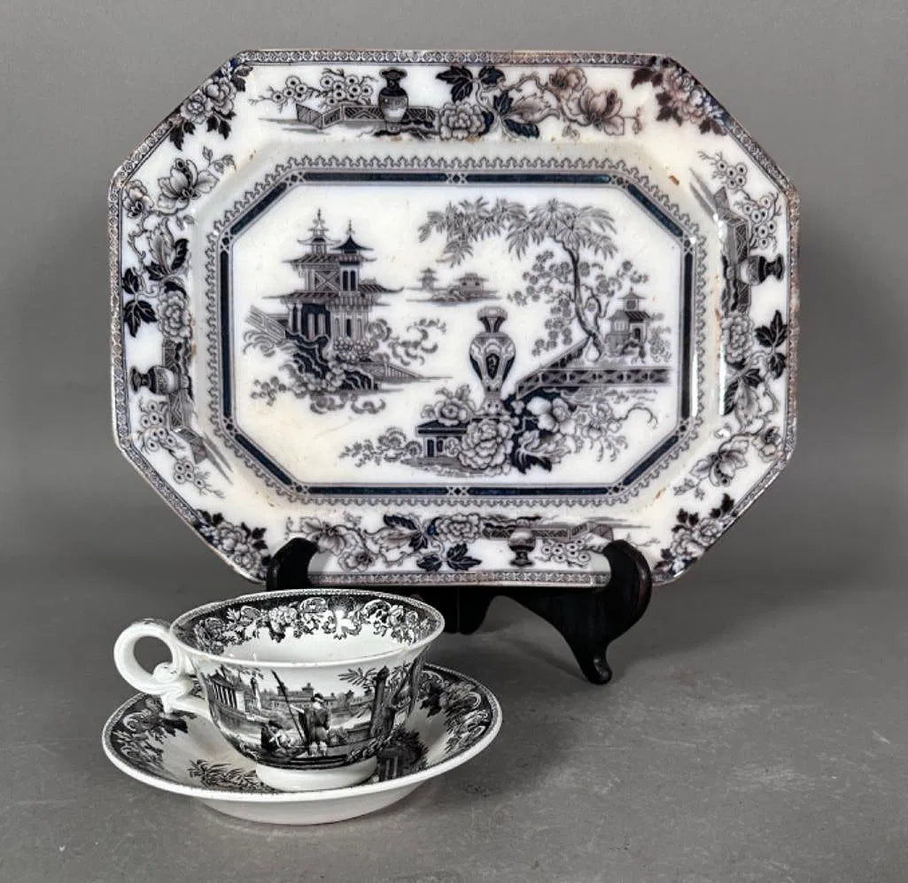 Collection of Black Transferware Ironstone, English, 19th century
