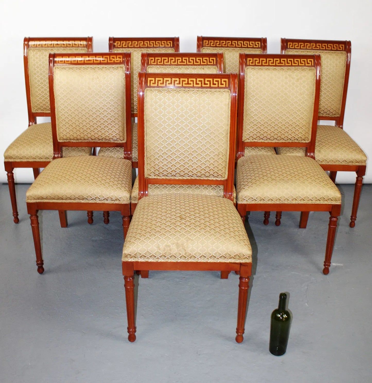 Set of 8 mahogany Greek key border chairs