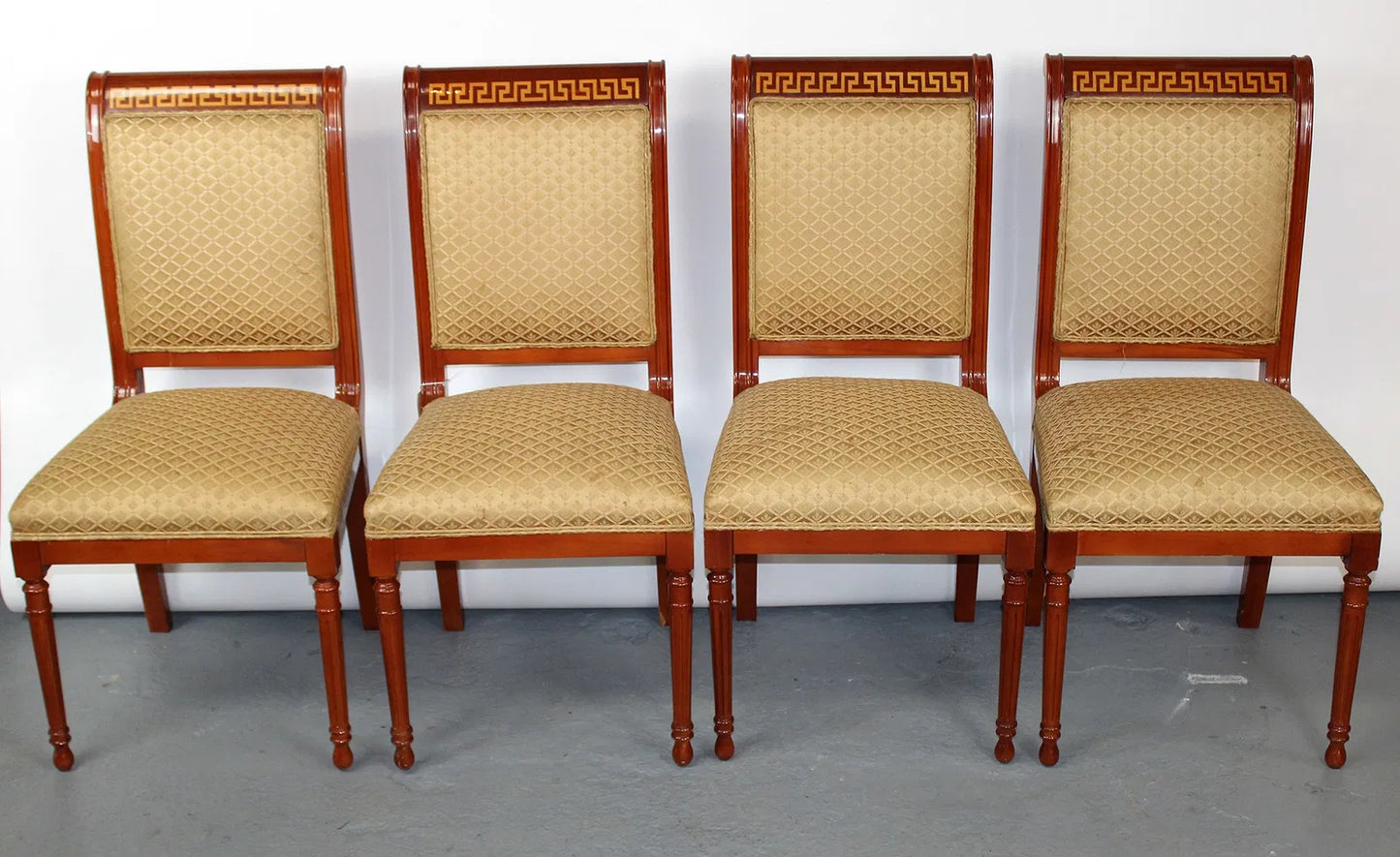 Set of 8 mahogany Greek key border chairs