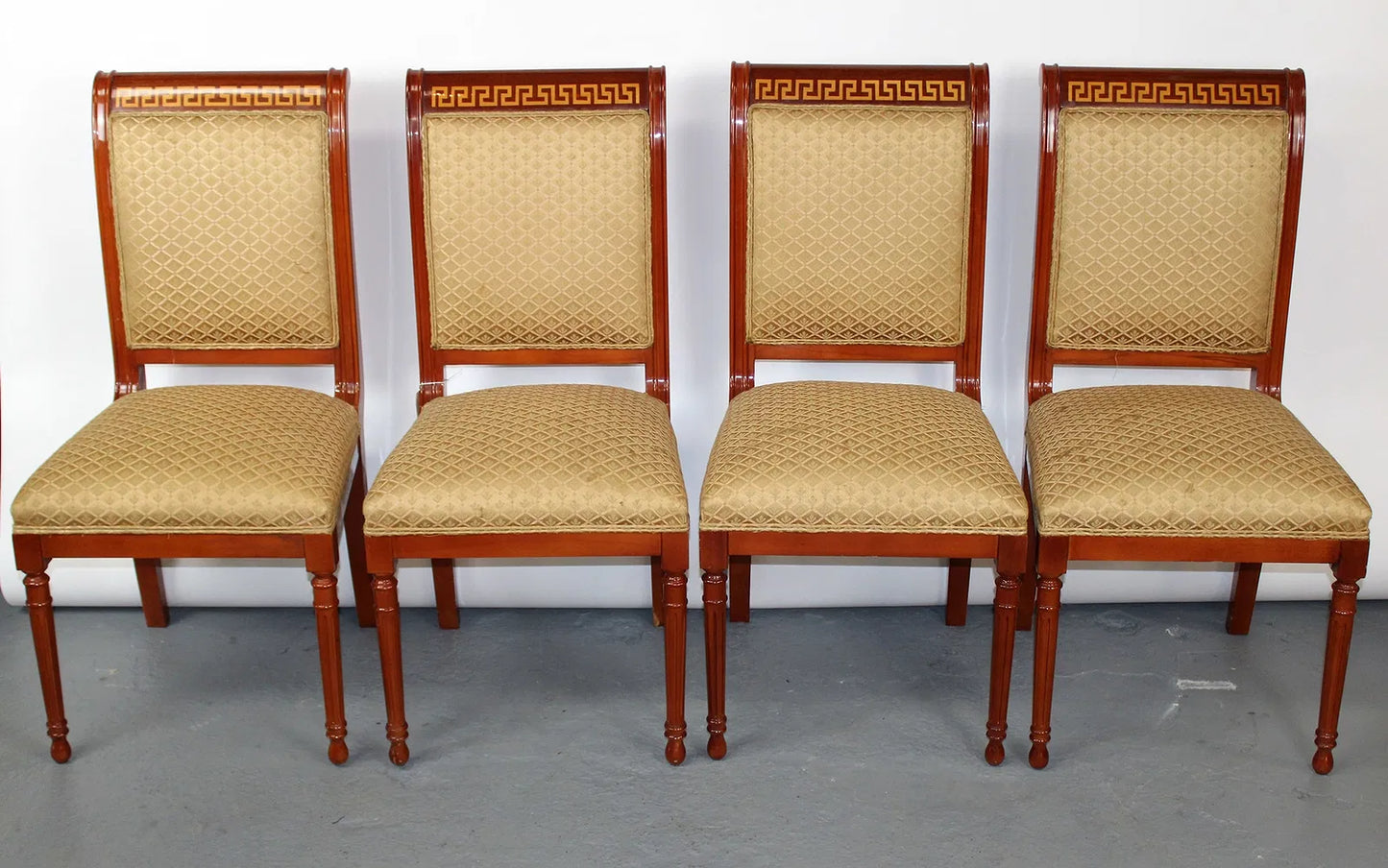 Set of 8 mahogany Greek key border chairs