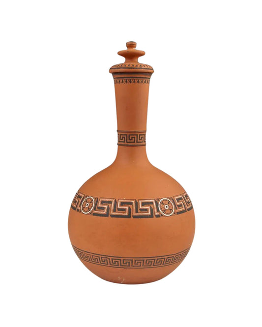 English Encaustic Terracotta Covered Urn / Vessel