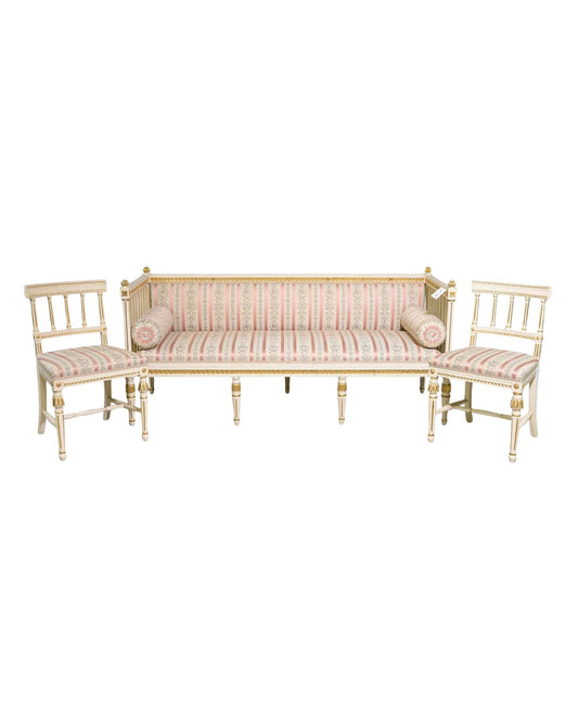 Swedish Gustavian Style Painted Sofa & Chairs, Set of Three, c. 1950