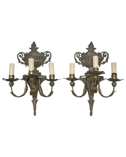 Italian Louis XVI Style Three-Arm Wall Sconces, c. 1920