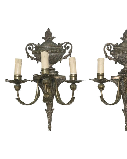 Italian Louis XVI Style Three-Arm Wall Sconces, c. 1920