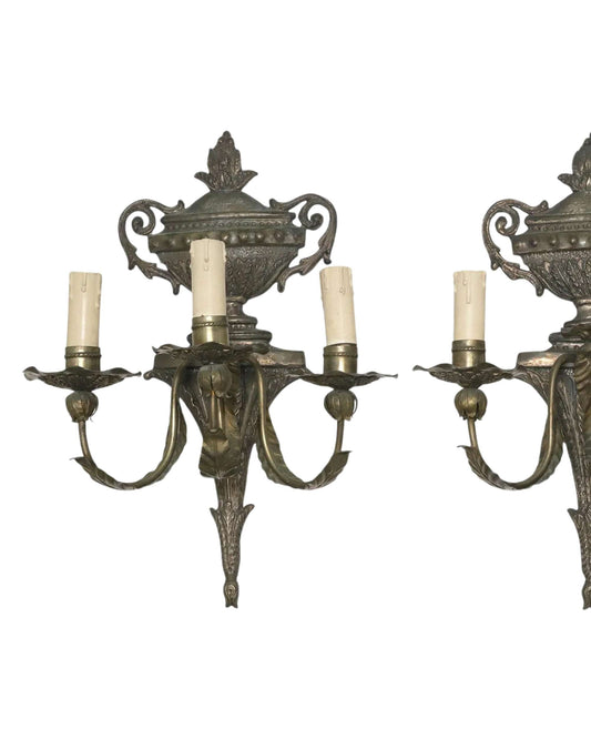 Pair of Italian Louis XVI Style Three-Arm Wall Sconces, c. 1920