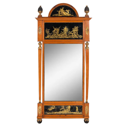 Neoclassical Birch Verre Églomisé and Parcel-Gilt Mirror, Early 19th Century