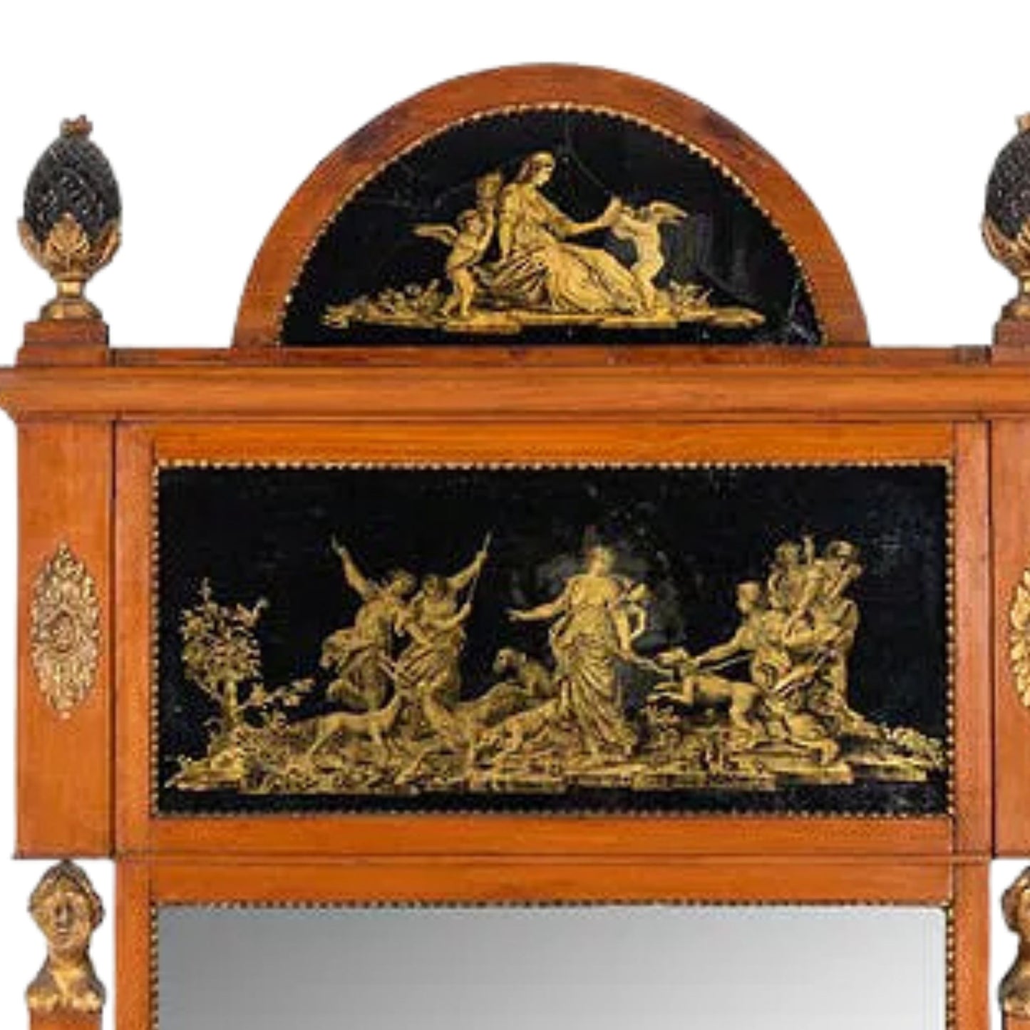 Neoclassical Birch Verre Églomisé and Parcel-Gilt Mirror, Early 19th Century