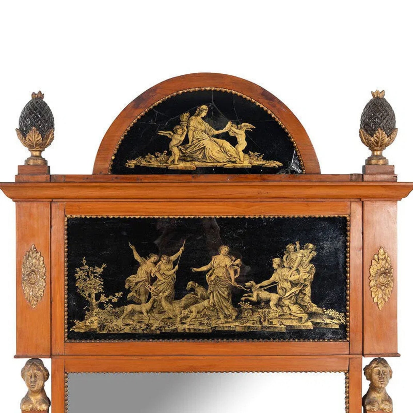 Neoclassical Birch Verre Églomisé and Parcel-Gilt Mirror, Early 19th Century