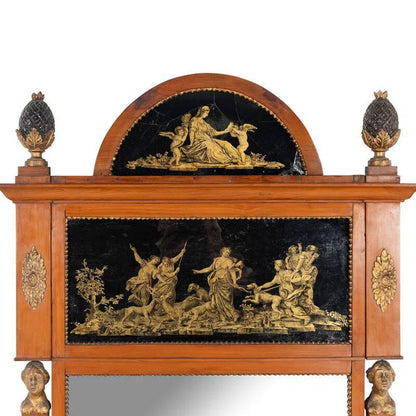 Neoclassical Birch Verre Églomisé and Parcel-Gilt Mirror, Early 19th Century
