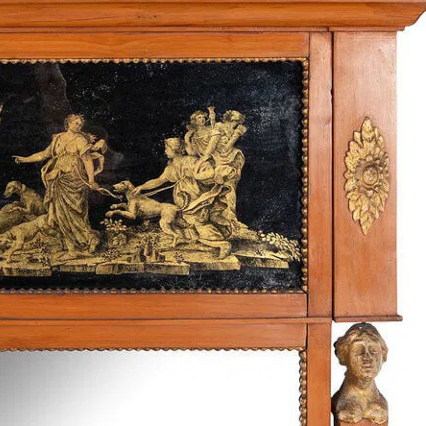 Neoclassical Birch Verre Églomisé and Parcel-Gilt Mirror, Early 19th Century