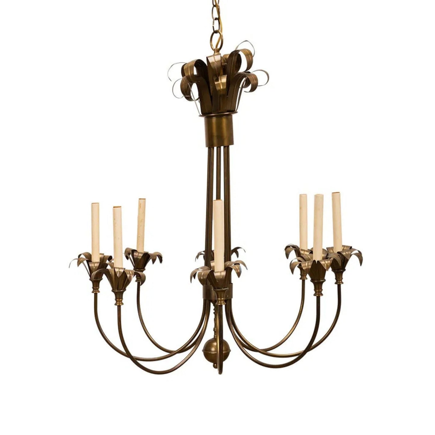Late 20th Century 8-Light Brass Chandelier, Style of Tommi Parzinger